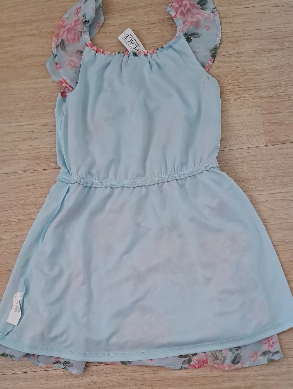 Place Light Blue Floral Ruffle-Sleeve Dress